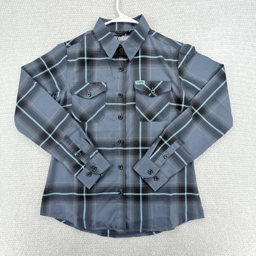 Dixxon‎ Powerline Flannel Shirt Womens M Gray Black Plaid D-Tech Button Up